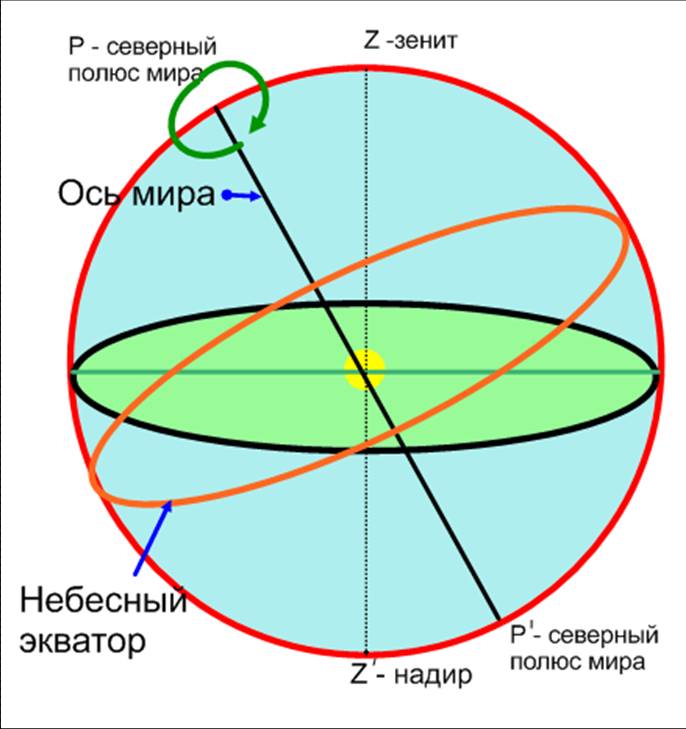 Изобразите на чертеже небесную сферу в проекции на плоскость небесного меридиана