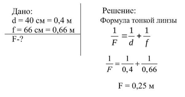 На расстоянии 40 см. Формула тонкой линзы задачи. Предмет находится на расстоянии.
